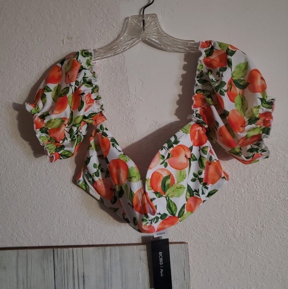 BCBG Paris Peach Poof Sleeve  Bathing Suit Halter Top Size 2XL - Picture 2 of 6